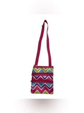 Women’s Small Chevron Pattern Pink Multicolor Crossbody Hipster Bag